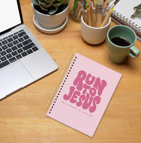 Pink Christian Spiral Notebook, Run to Jesus Bible Verse Journal, Religious Scripture Journals for Writing, Bible Notebooks for Note Taking, Church Notes Journal, 5.5x8.3 Inch - color: God-Pink