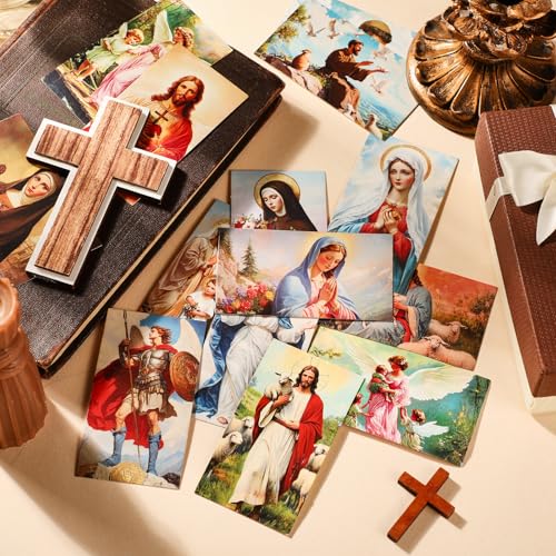 180 Pcs Catholic Mass Prayer Cards Assorted Holy Cards with Catholic Saints and Prayers Gifts for Women Men St Benedict, St Jude, Saint Christopher, Holy Family, Undoer of Knots, Divine Mercy