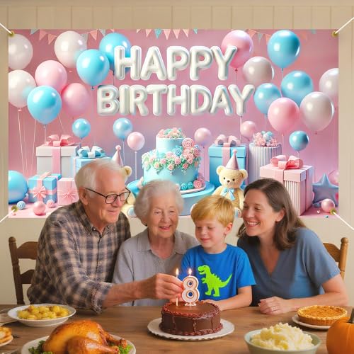 Happy Birthday Backdrop 70.8x43.3in, Pink Blue Pastel Teddy Bear Photography Background Photo Booth Banner Spring Easter Birthday Party Decorations Supplies for Baby Girls Boys Kids Toddlers - color: Colorfulb232, size: 70.8 x 43.3 Inch