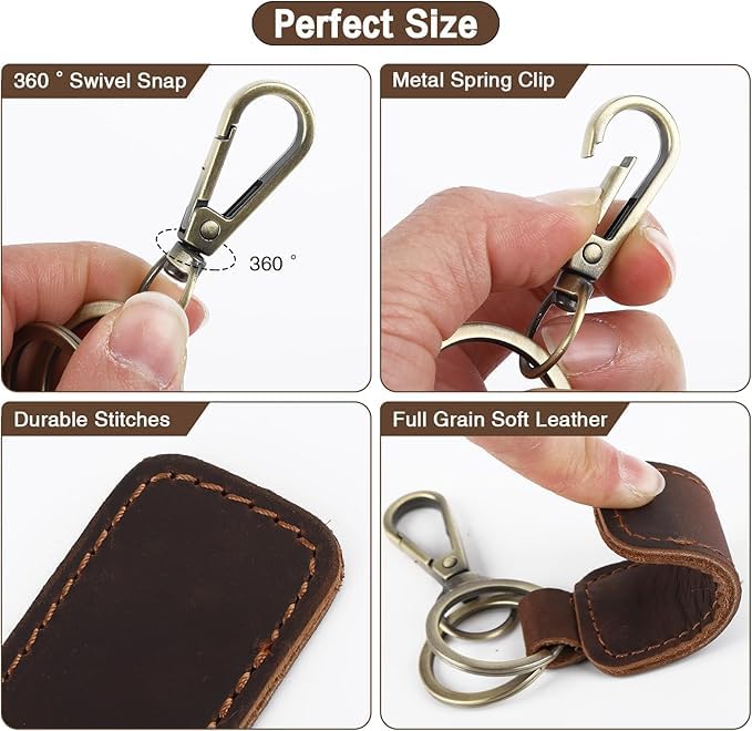 Jack&Chris Genuine Leather Car Keychain, Universal Key Fob Keychain, Leather Key Chain Holder for Men and Women, JC306 - color: Red Brown*2