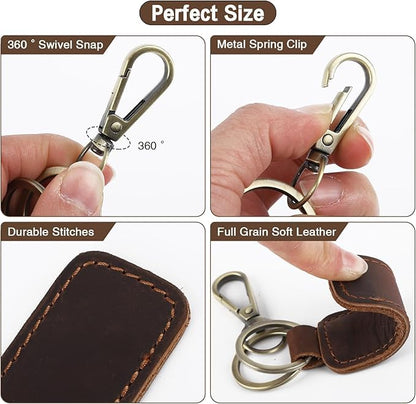 Jack&Chris Genuine Leather Car Keychain, Universal Key Fob Keychain, Leather Key Chain Holder for Men and Women, JC306 - color: Red Brown*2