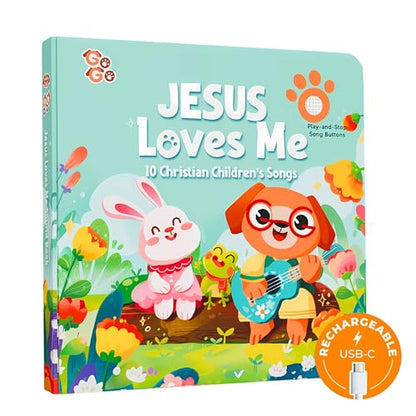 GO GO Jesus Loves Me Sound Book, 10 Christian Songs, USB-C Rechargeable, Musical Learning Toy for Toddlers 1-3 - color: Jesus Loves Me