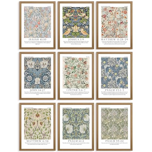 William Morris Wall Art Bible Verse Prints Christian Canvas Wall Decor Vintage Botanical Floral Posters Religiou Scripture Pictures William Morris Artwork for Living Room Bedroom 8x10x9 Inch Framed - color: William Morris Prints, size: 8x10 Inch Framed