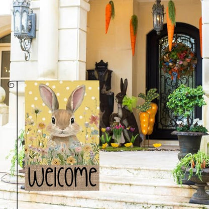 AVOIN colorlife Yellow Spring Easter Bunny Welcome Garden Flag 12x18 Inch - color: Yellow, size: Garden Size-12 x 18"
