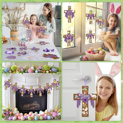 Funrous 48 Sets Crafts Kit Paper Crafts DIY Make Your Own Hanging Ornaments with Pompoms Diamond Stickers for Holiday Classroom Activities Party Favors, Easter Jesus - style: Easter Jesus