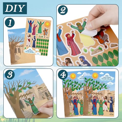 Sabary 24 Sets Zacchaeus Sticker Craft Cards for Sunday School Activities - style: Zacchaeus