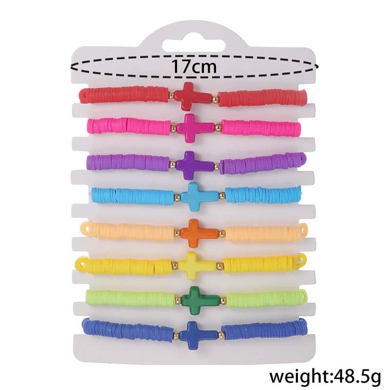 Caiyao 8Pcs Cross Bracelets Bohemian Rainbow Polymer Clay Cross Stretch Bracelets Colorful Stackable Cross Beads Elastic Bracelet for Women Summer Beach Friendship Jewelry Gifts - color: 8pcs 1
