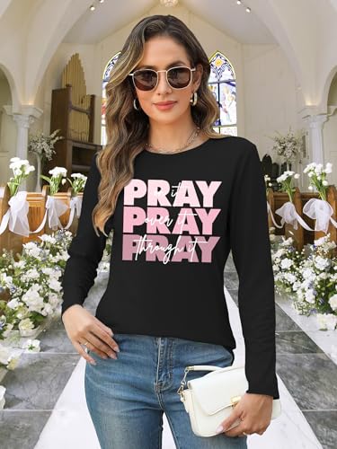 Christian Shirts for Women: Faith Over Fear T Shirt Religious Graphic Tee Bibel Verse Long Sleeve Tops - color: Black, size: Small