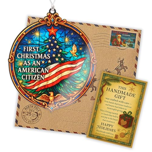 First Christmas as American Citizen Ornament 2026 – Patriotic American Flag Christmas Ornament – Citizenship Gift for New US Citizen – USA Immigration Celebration Keepsake - color: American