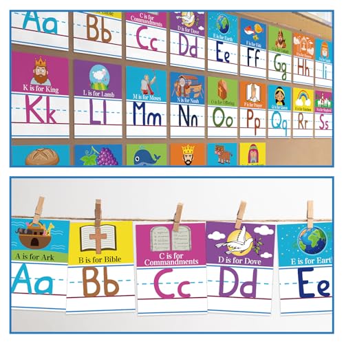 AmazingSpark 26 Pcs Bible Alphabet Flash Cards Christian ABC Cards