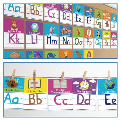 AmazingSpark 26 Pcs Bible Alphabet Flash Cards Christian ABC Cards