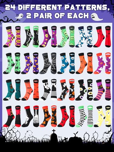 Ramede 48 Pairs Halloween Socks Bulk for Women Men Gifts Novelty