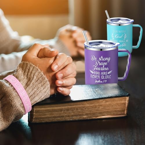 Patelai 18 Pcs 17 oz Christian Coffee Mugs for Woman with Lid Straw Include 6 Religious Bible Verse Tumbler Silicone Bracelet for Spanish Friend Men Women Christmas Halloween Party Favor(Bright) - style: Bright