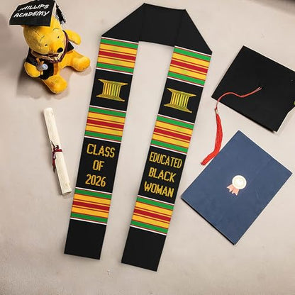 MDPrints Global Kente Graduation Sash 2026, Black Girl Magic Graduation Sash 2026, Class of 2026 Graduation Gift - color: Kente02