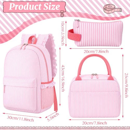 Shyyween 3 Pcs Backpack, Lunch Bag, Pencil Case Set Stripe Pink - color: Pink, style: Stripe