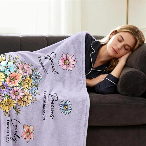Christian Birthday Gifts for Women, Christian Religious Blanket with Flower - color: Purple, size: 80"x60"