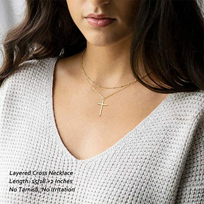 M MOOHAM Cross Necklace for Women Girls, Dainty 14K Gold Plated Cross Pendant Necklace Sideways Cross Choker Layered Necklaces for Women Girls - color: Layered Cross