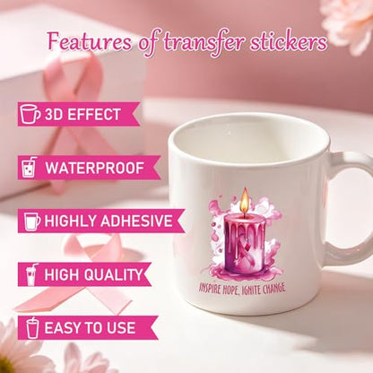 Rngmsi UV DTF Cup Wrap - 30 Sheets Breast Cancer Awareness UV DTF Wraps for 16 oz Glass, Pink Ribbon Hope UVDTF Stickers, Rub on Transfer Decals for Drinking Cups Water Bottles - style: Breast Cancer Awareness