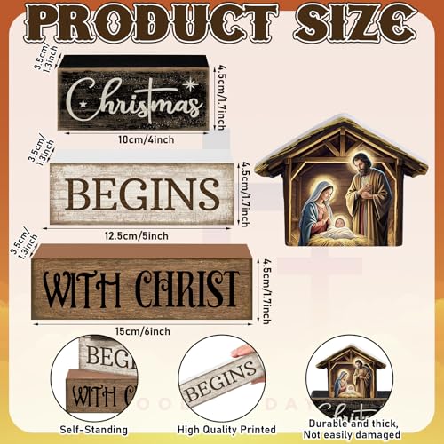 Moucuny 4 Pcs Christmas Table Decoration Christmas Begins with Christ Signs - style: Christmas Begins with Christ