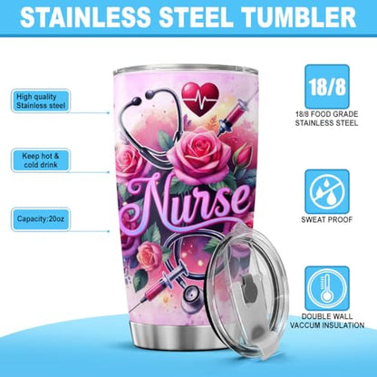 Nurse Appreciation Gift 20oz Tumbler, Floral Medical Design, Stainless Steel Insulated Cup with Nutrition Facts Graphic, Ideal for RN LPN CNA Graduation Week or Thank You Present - color: Nurse Life M8