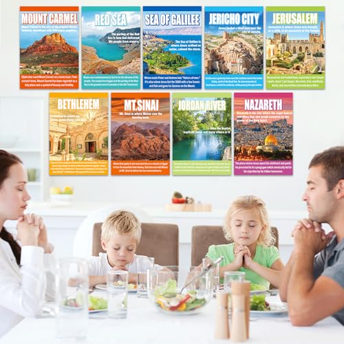 gisgfim 9 Pcs Bible Story Map Posters Bible Christian Posters for Classroom Decorations Sunday School Religious Bullet Board Middle High School Educational Poster Books VBS Scripture Church Decor