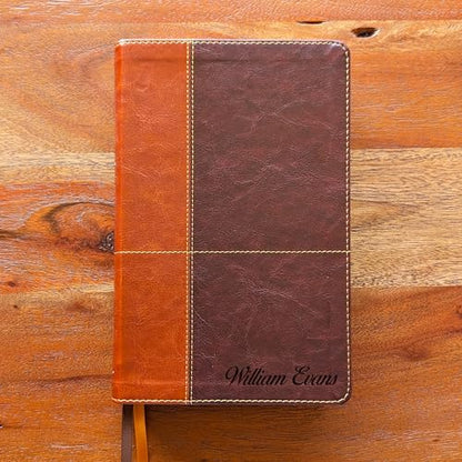 SacredBound Personalized NIV Large Print Reference Bible – Engraved Name LeatherSoft Tan/Brown | 12 Point Comfort Print, Cross References, Red Letter (Name Only)