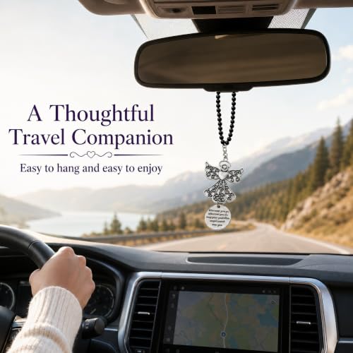 Guardian Angel Car Charm - Stainless Steel Rearview Mirror Hanging Ornament with Cross & Compass - Christian Travel Gift
