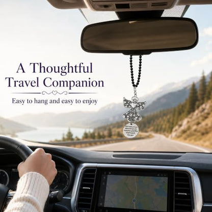 Guardian Angel Car Charm - Stainless Steel Rearview Mirror Hanging Ornament with Cross & Compass - Christian Travel Gift