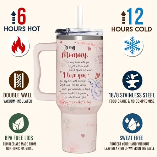 First Mothers Day Gifts For New Mom, Daughter From Baby, Sister, Son - 1st Mothers Day Gifts From Husband - First Time Mother Presents - Elephant 40oz Tumbler With Handle for Woman - color: 1st Mothers Day
