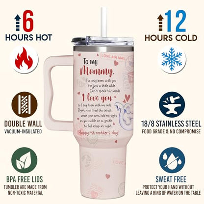 First Mothers Day Gifts For New Mom, Daughter From Baby, Sister, Son - 1st Mothers Day Gifts From Husband - First Time Mother Presents - Elephant 40oz Tumbler With Handle for Woman - color: 1st Mothers Day