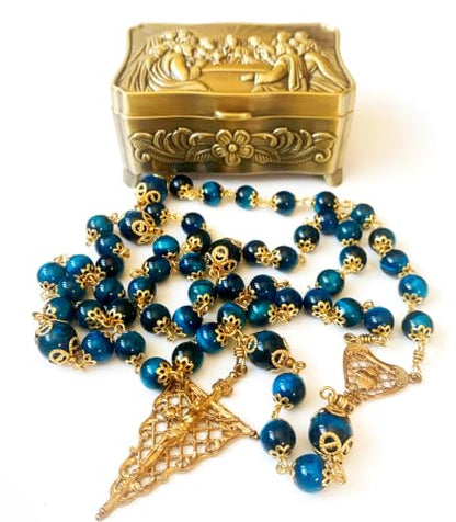 Handmade vintage copper 5 dacade rosary for women & men Natural Tiger Eye Stone Beads Necklace Perfect Catholic gifts with box