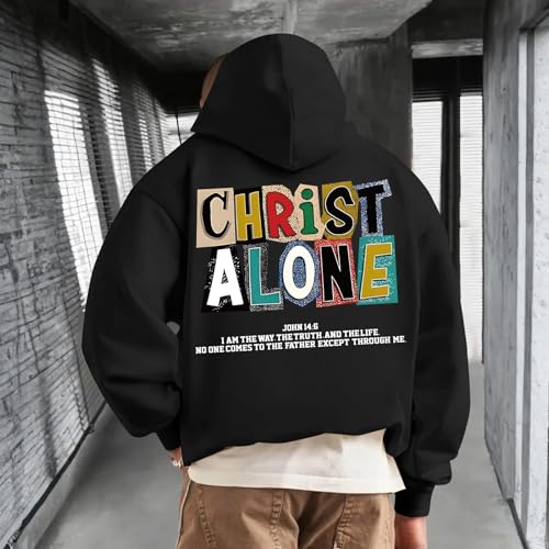 Christian Hoodies For Men Jesus Religious God Hoodie Faith Bible Verse Sweatshirt inspirational Cotton Pullover Tops - color: Black, size: Small