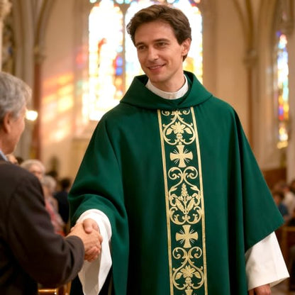 Clergy Vestments Chasuble Cross Robe Priest Cloak Church Mass - color: Green