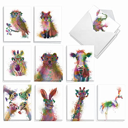 Best Card Co 20 Mini Birthday Assorted Cards Wildlife AM4948BDG-B2x10 - style: Funky Rainbow Wildlife