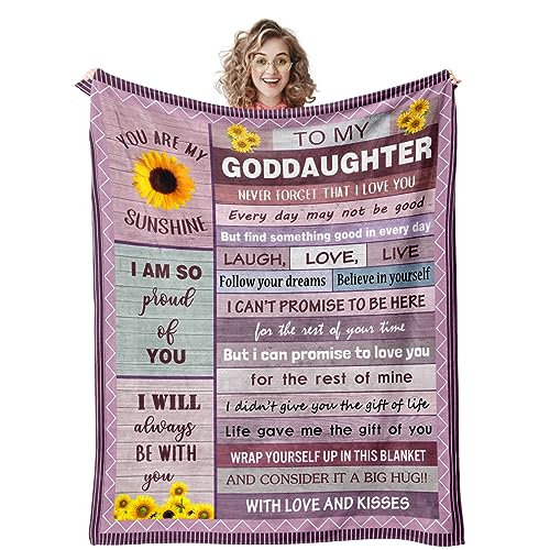 Quilazy Goddaughter Gifts from Godmother Godfather Godparents, God Daughter Gift Blanket, Christian Christmas Baptism First 1st Communion Confirmation Gifts for Teen Girls Women Blanket 60"X 50" - color: Purple（goddaughter）, size: 60"x50"