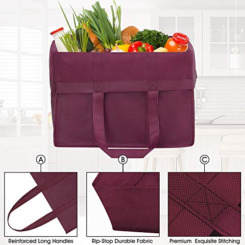 12 Pack Reusable Grocery Shopping Bags Large Foldable Tote Bags Bulk - color: Black, Gray, Green, Purple, Claret, Brown