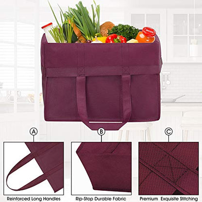12 Pack Reusable Grocery Shopping Bags Large Foldable Tote Bags Bulk - color: Black, Gray, Green, Purple, Claret, Brown