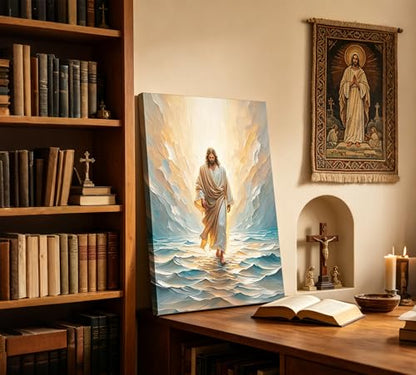 CXKAWM Jesus Wall Art, Walking On Water Canvas Prints, 24"x36" - color: Jesus Walking Wrapped Canvas, size: 24x36in