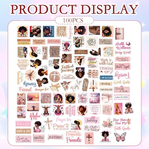 Prayer Board Stickers Supplies - 100 Pcs Black Women Prayer Vision Board Stickers, Motivational Christian Water Bottle Sticker, Waterproof Vinyl Scrapbook Decals for Laptop Journaling - style: Christian Prayer Board