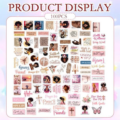 Prayer Board Stickers Supplies - 100 Pcs Black Women Prayer Vision Board Stickers, Motivational Christian Water Bottle Sticker, Waterproof Vinyl Scrapbook Decals for Laptop Journaling - style: Christian Prayer Board