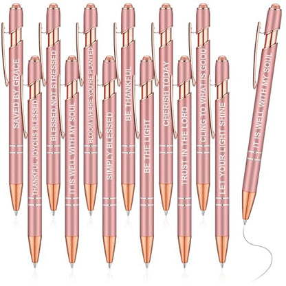 Zonon 12 Pcs Inspirational Pens, Motivational Ballpoint Pen Gifts for Women - color: Rose Gold, style: Bible Style