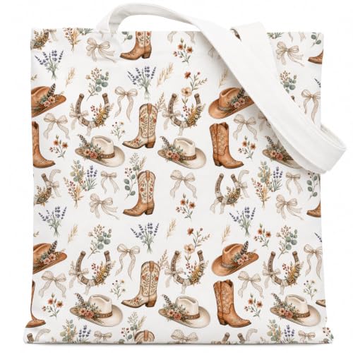 Western Cowgirl Canvas Tote Bag Cowgirl Gifts - color: Western Cowboy Theme 1