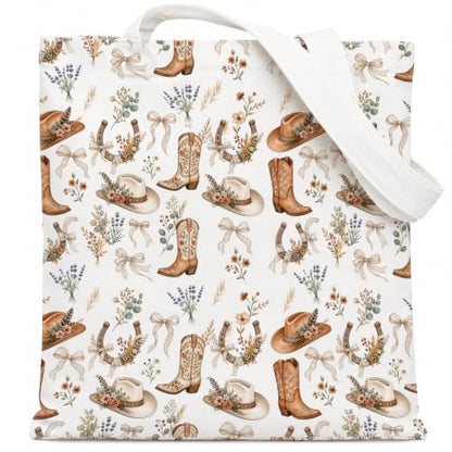 Western Cowgirl Canvas Tote Bag Cowgirl Gifts - color: Western Cowboy Theme 1