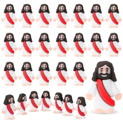Bememo 25 Pcs Little Jesus Figures Original Design Mini Rubber Jesus Toys to Hide and Seek Religious Party Favors Sunday Baptism Gifts(Red) - color: Red
