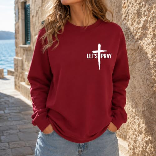 Christian Sweatshirts For Women Need Prayer Tap My Shoulder Hoodie Sweater - color: Claret, size: X-Large