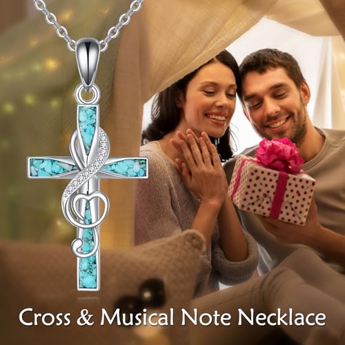 ONEFINITY Cross Necklace 925 Sterling Silver Cross Pendant Religious Jewelry Gifts - style: Music Note Cross