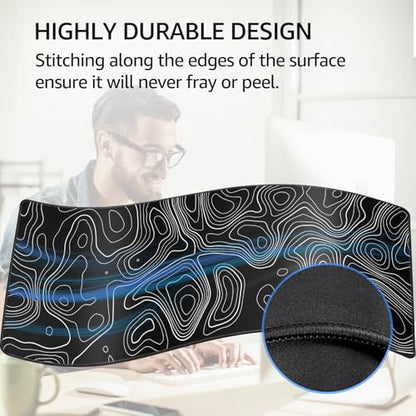 KTRIO Large Gaming Mouse Pad, 31.5 x 11.8 in, Black Topographic, XL - color: Black Topographic, size: 31.5l X 11.8w Inches
