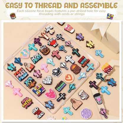 Tondiamo 60 Pcs Jesus Silicone Focal Beads for Pens Bulk Jesus Easter Beads for Beadable Pen Keychain Jewelry Bracelet Making DIY Crafts - style: Jesus