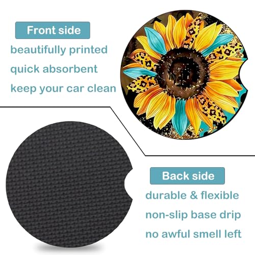 2 PCS Sunflower Leopard Car Cup Holder Coasters Universal Neoprene Coasters - color: Leopard Sunflower