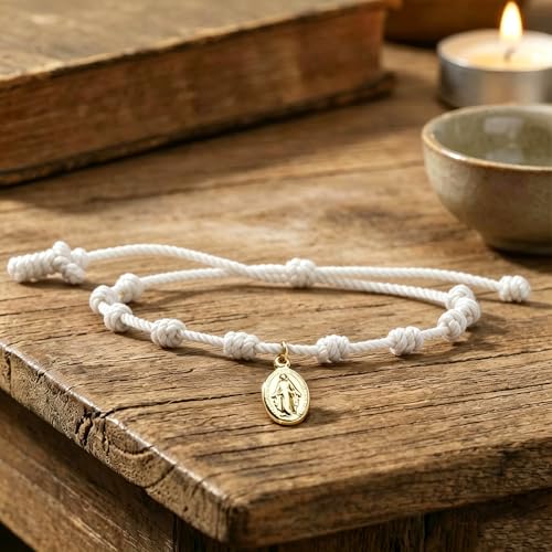10 Knots Lucky Protection Rope Cross Bracelet For Women Men, Handmade Good Jesus Pendant Charm Amulet Adjustable Christian Pulsera Decenario String Jewelry, Daily Friendship Gift - color: Jesus White